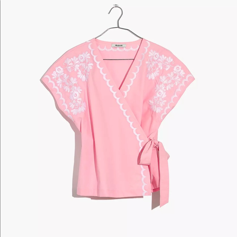 NWT Madewell Embroidered Side-Tie Wrap Top M